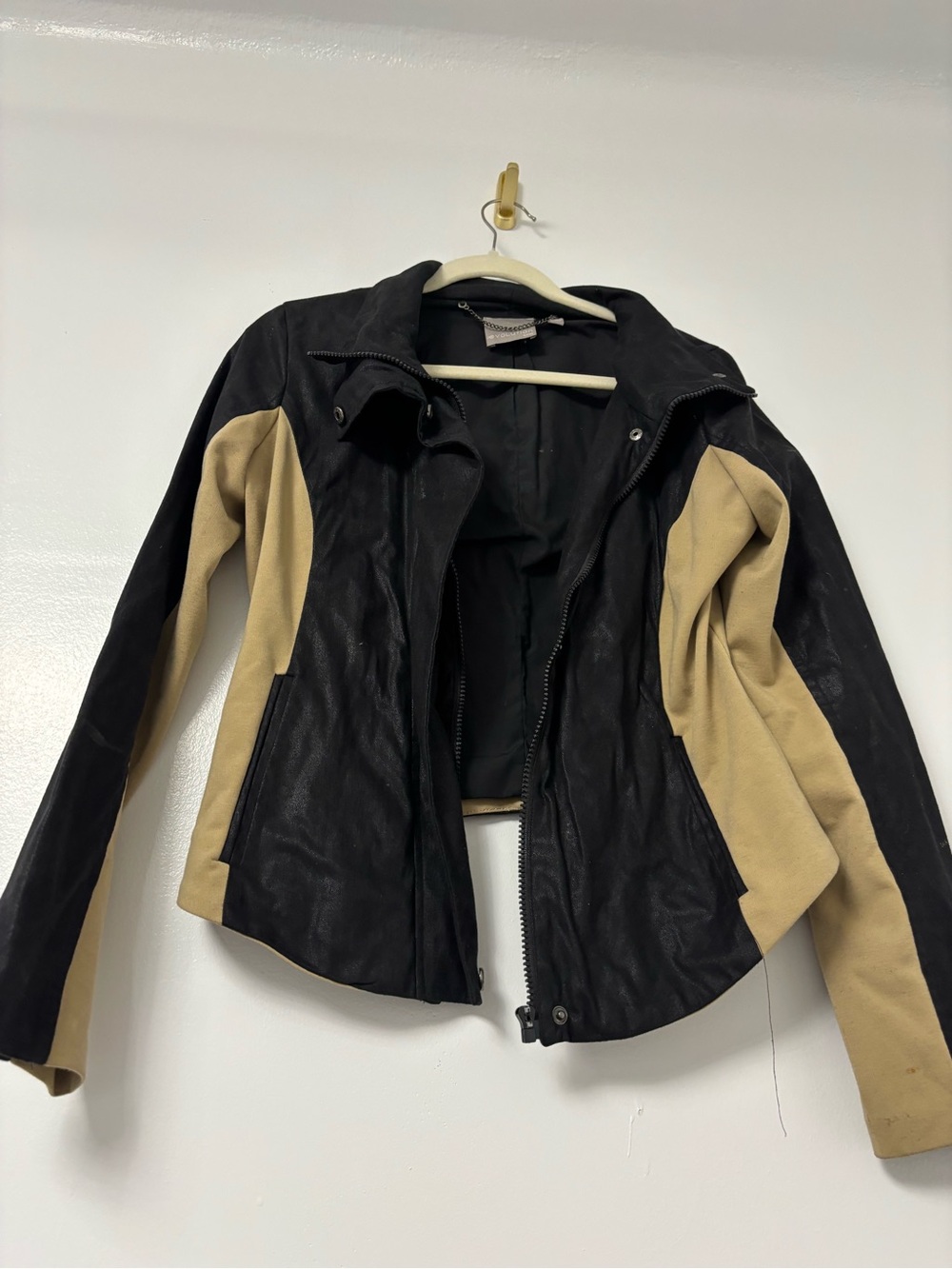 Two-Tone Black and Tan Women's Leather-Trim Jacket